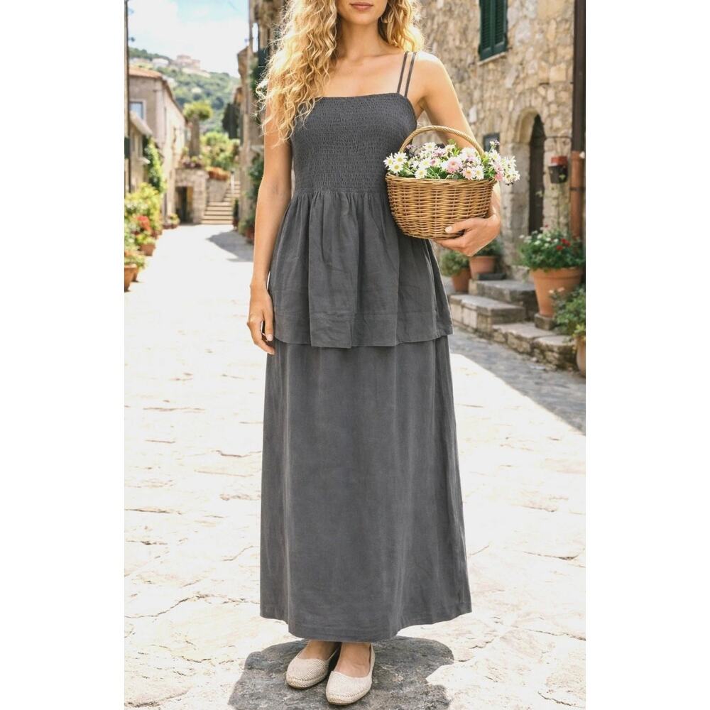 Free People GOLDIE SKIRT SET Smocked Tank Maxi Skirt Smoked Pearls Gray S NWOT - Picture 5 of 8